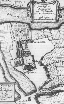 Stadtplan, der das Franziskanerkloster zeigt